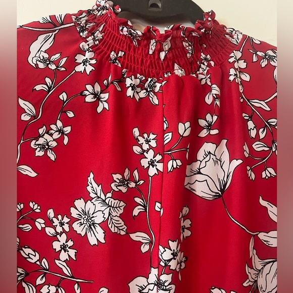 Adrienne Vittadini Rich Red Floral Chiffon Semi Sheer Long Sleeve Blouse SZ S - Picture 4 of 16